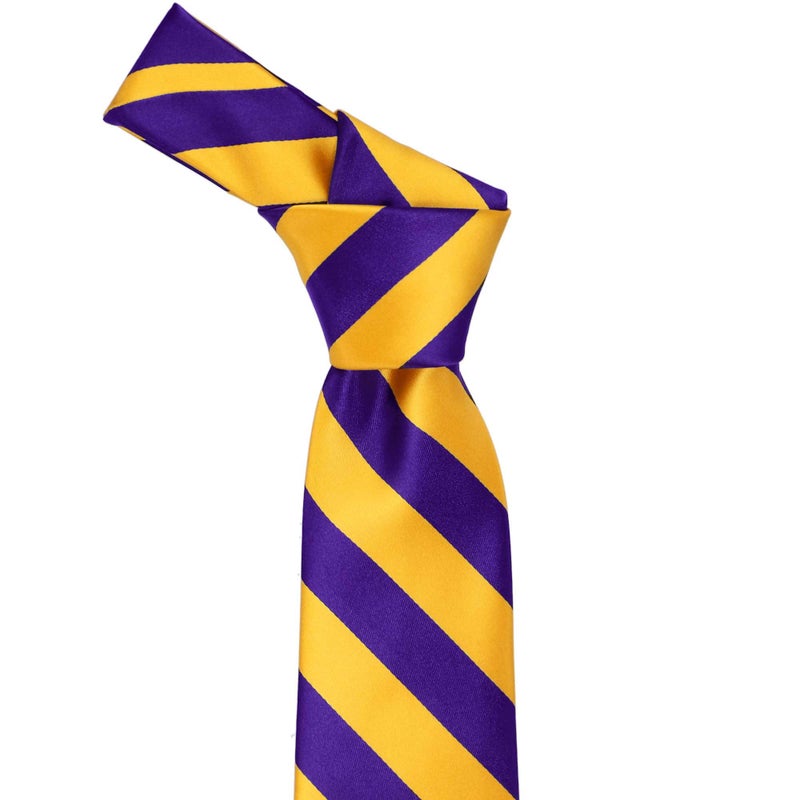 tiemart Striped Tie (Dark Purple and Golden Yellow) - Image 5